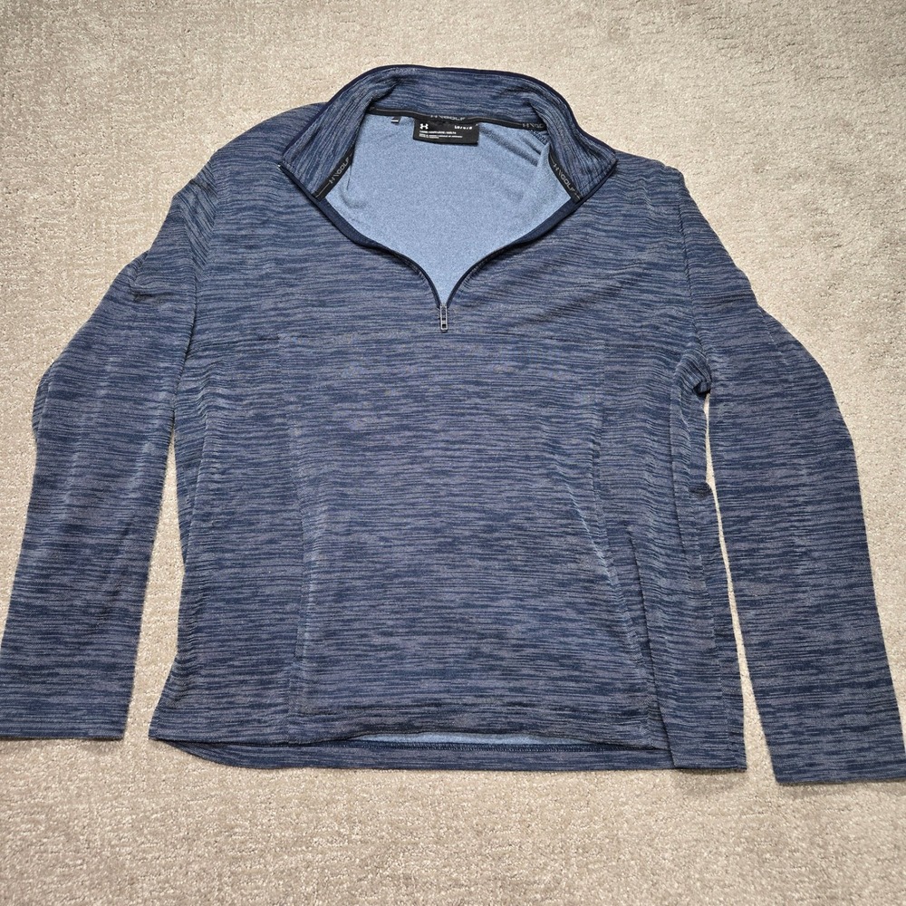 Under Armour Golf Mens Large Blue Space Dye 1/4 Zip Pullover Kangaroo Pocket